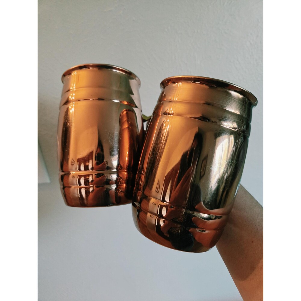 Vintage Copper Barrel Mugs with Brass Handles - Set of 2